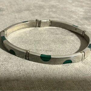 Sterling Silver Link Bangle w/Malachite Stone Inlays